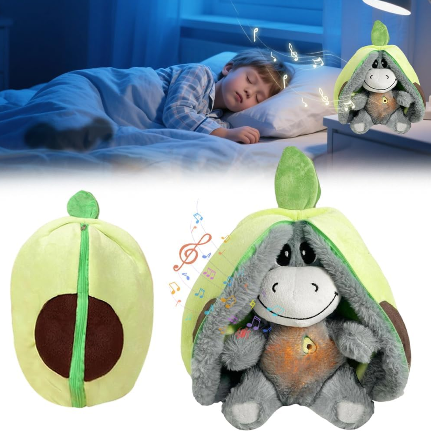 Calm HUG – Peluche Aguacate con Luz y Sonido | Ayuda a Dormir y Reducir el Estrés