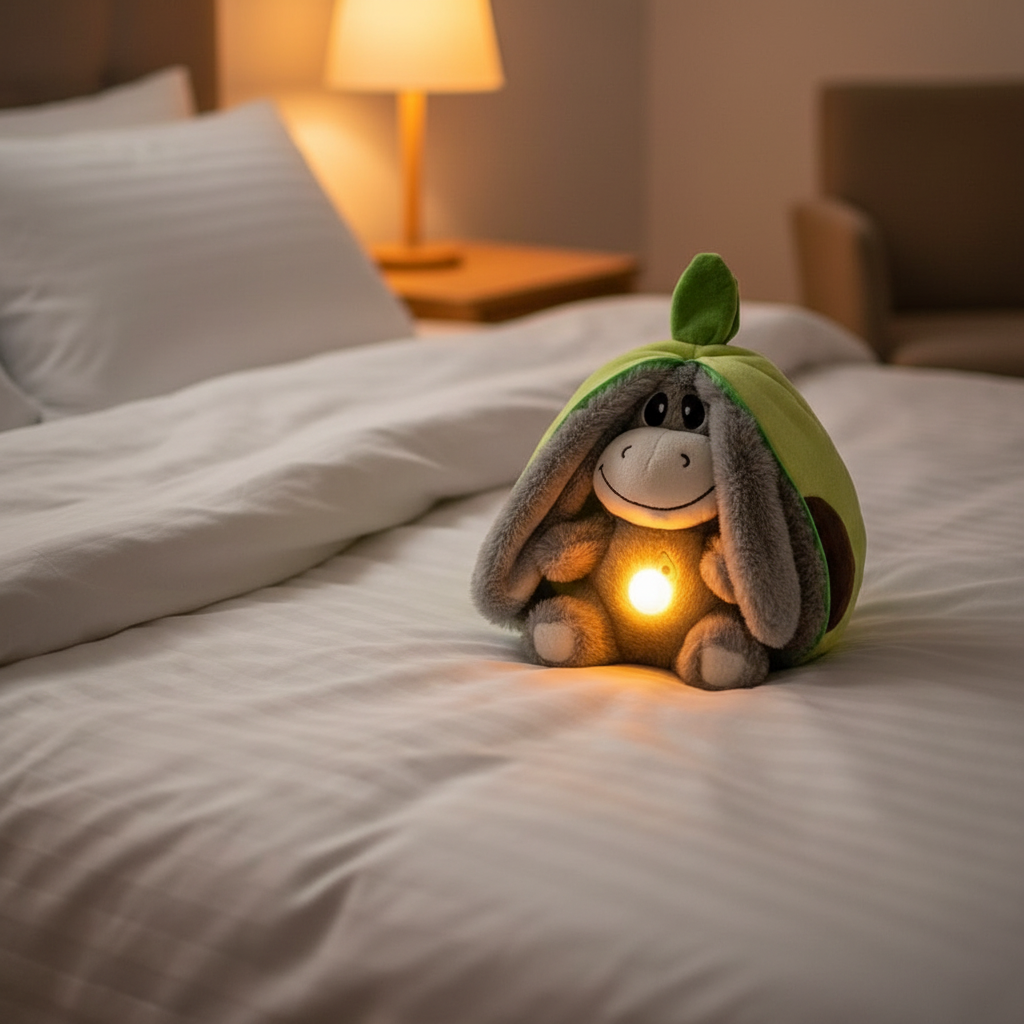 Peluche luminoso en cama acogedora